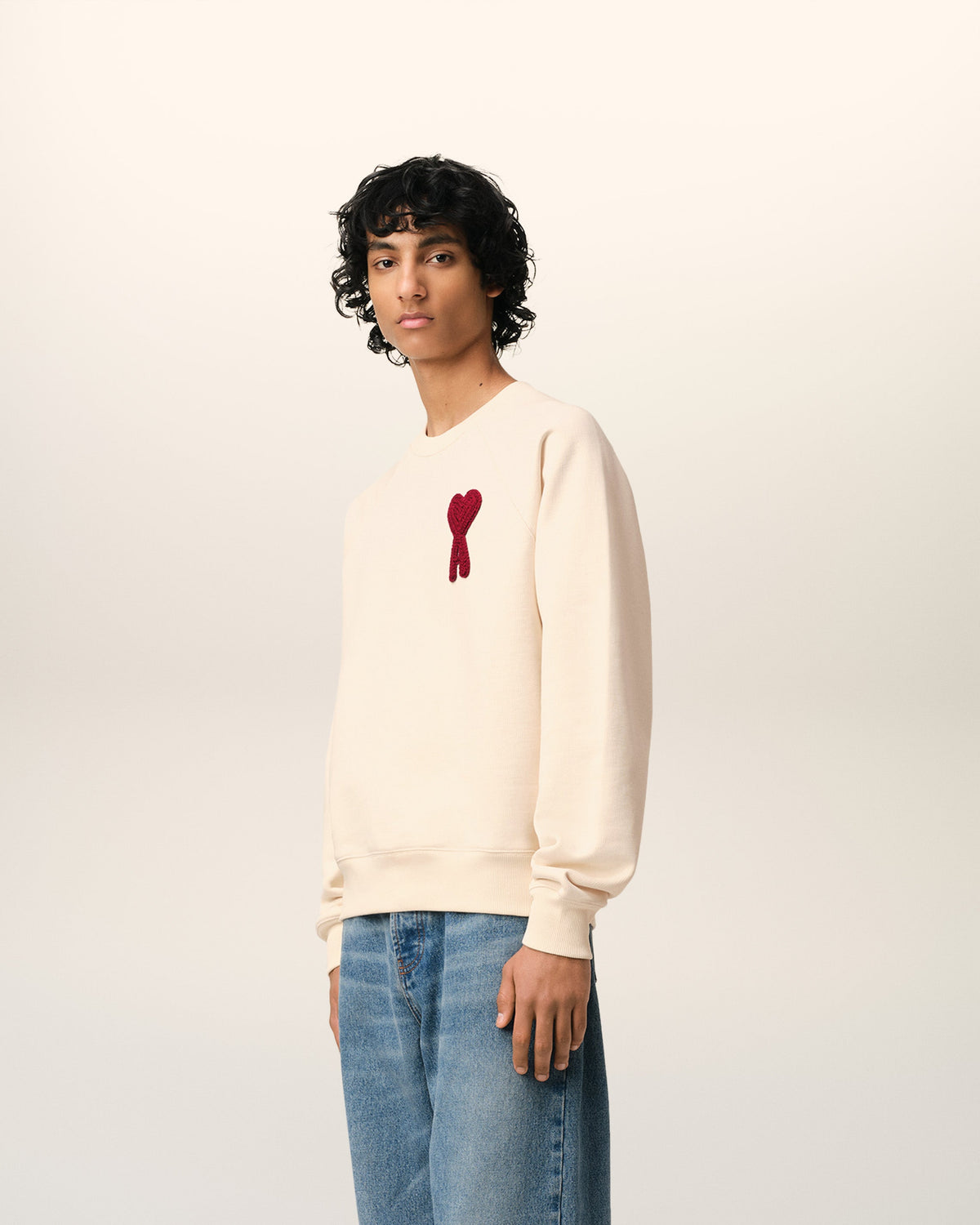 Beige Cotton Ami de Coeur Patch Sweatshirt