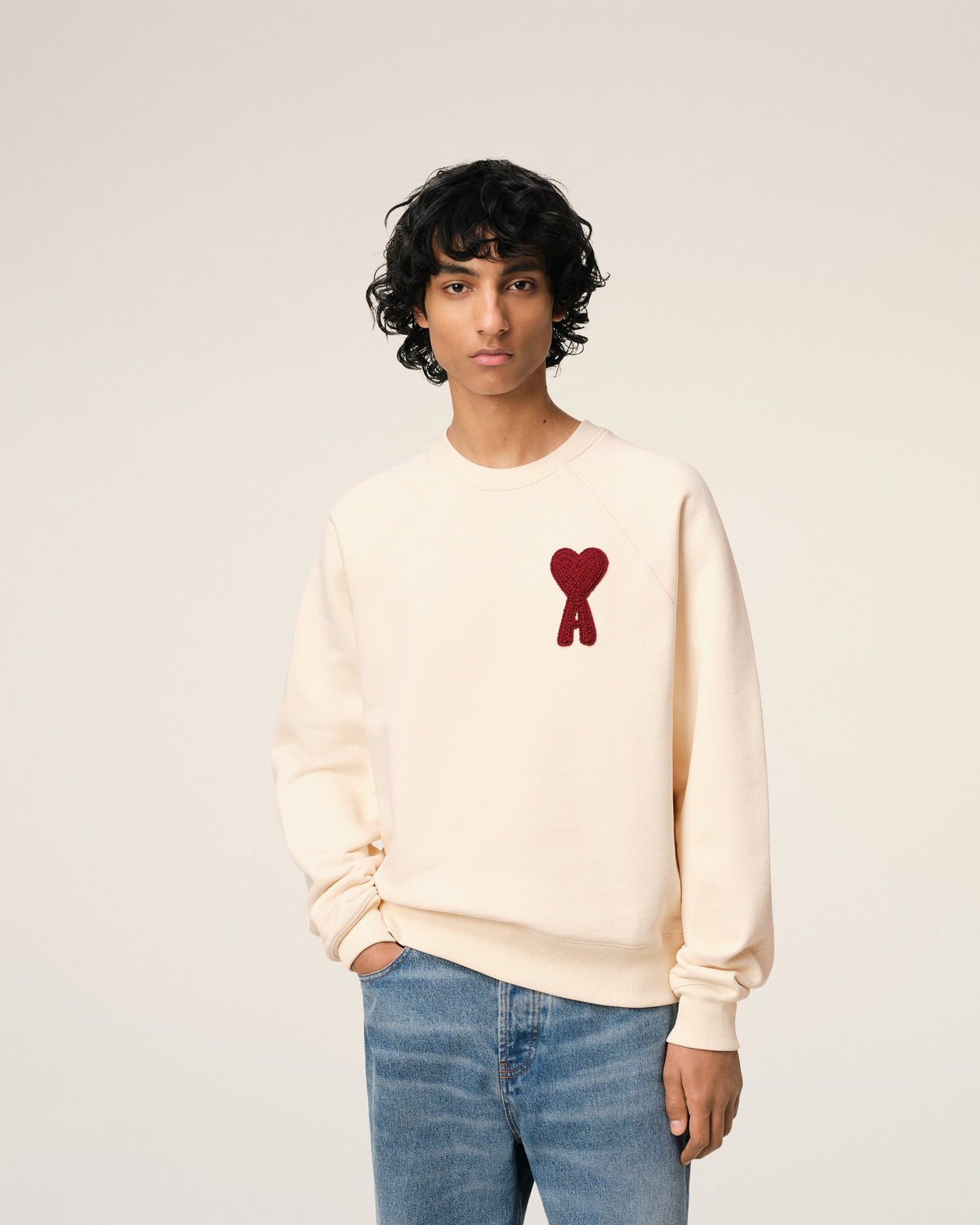 Beige Cotton Ami de Coeur Patch Sweatshirt