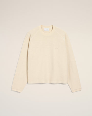 White Leather Raglan Sleeved Crewneck Sweatshirt