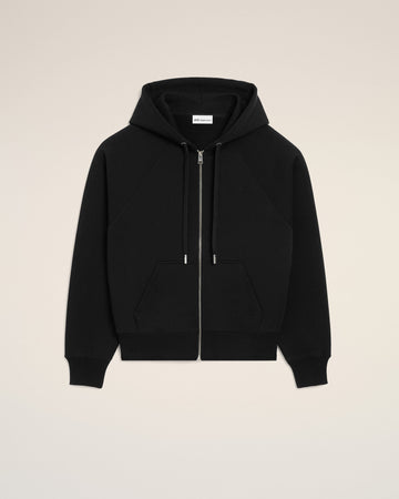 Black Cotton Embossed Ami De Coeur Zipped Hoodie