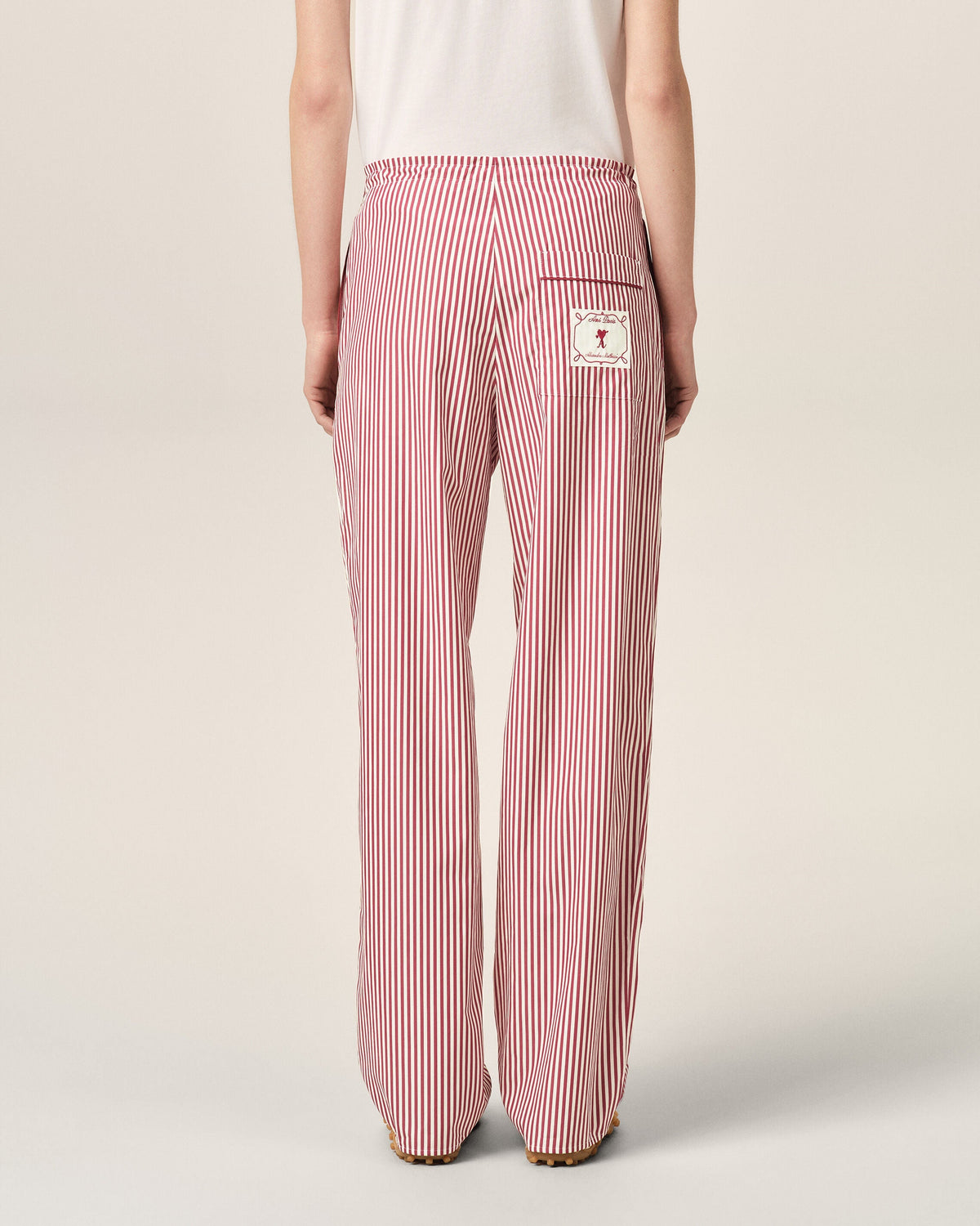 White elasticated-waist striped cotton trousers