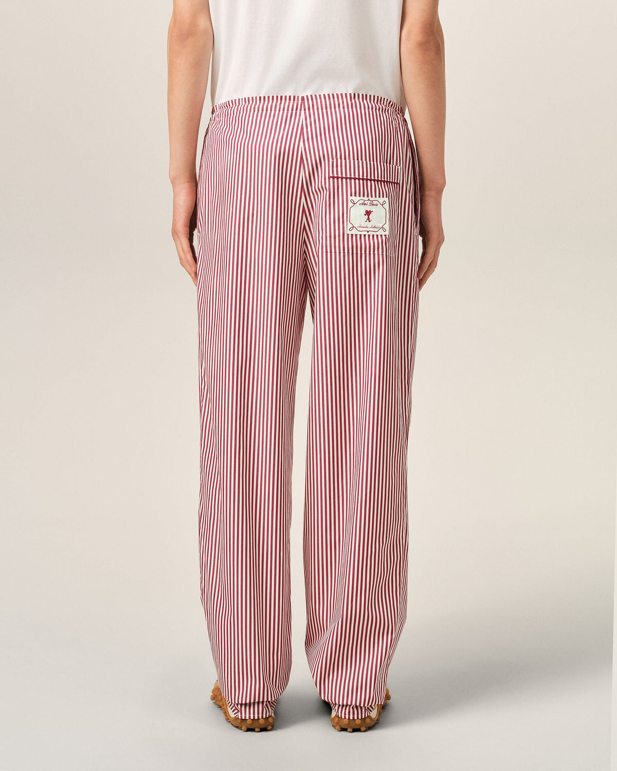 White elasticated-waist striped cotton trousers