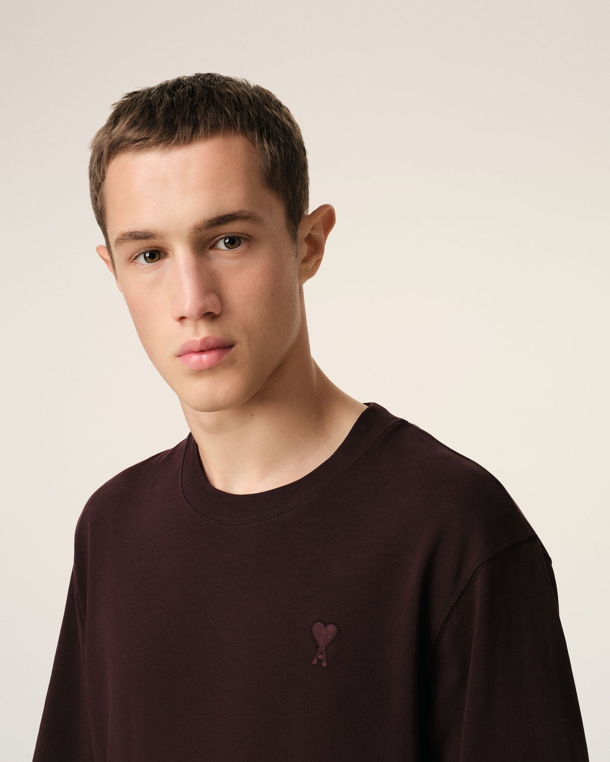 Burgundy Cotton Tonal Ami de Coeur T-Shirt