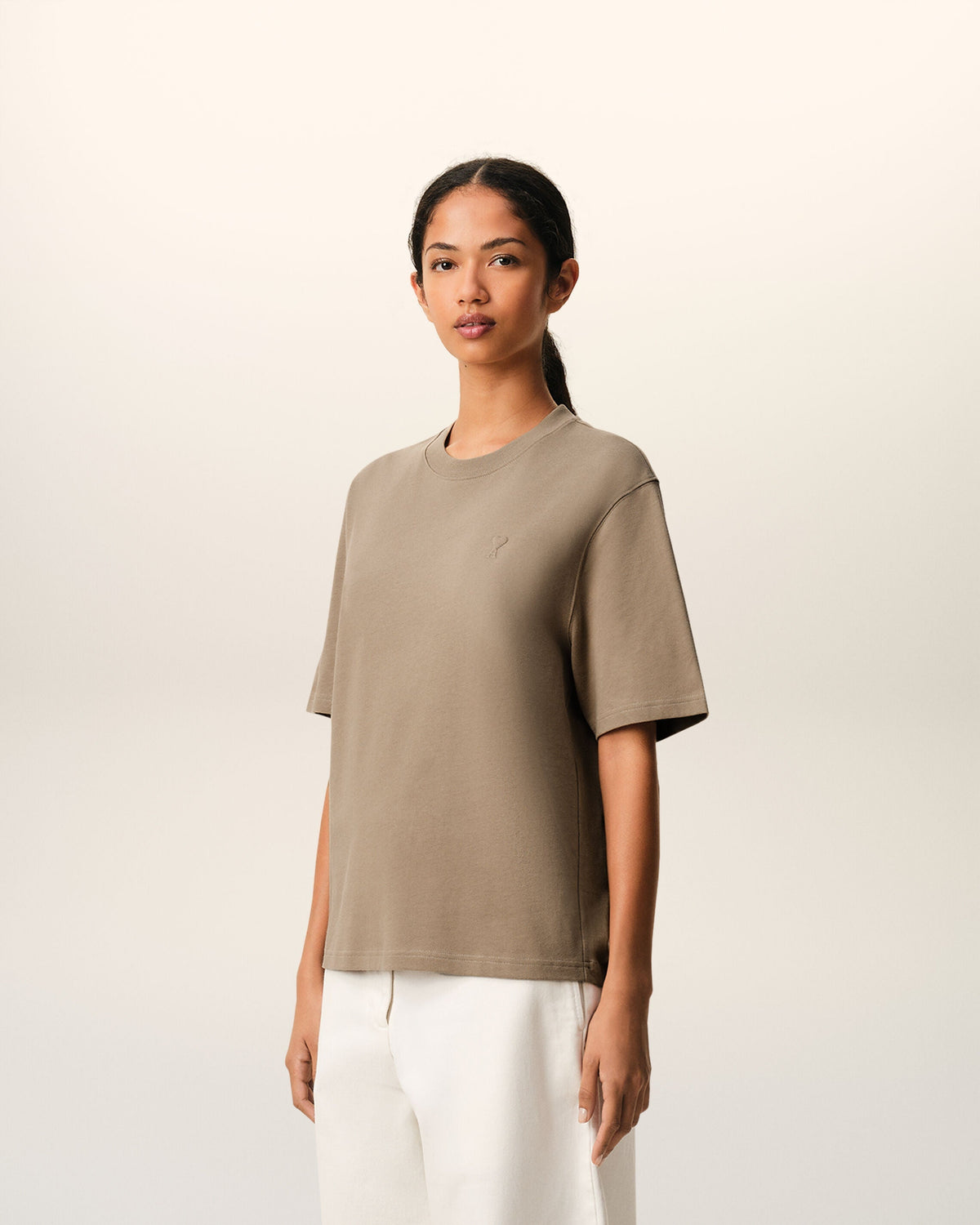 Beige Cotton Embossed Ami De Coeur T-shirt