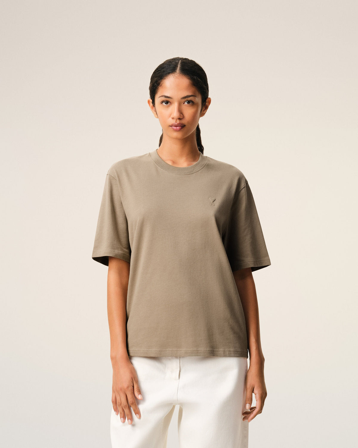 Beige Cotton Embossed Ami De Coeur T-shirt