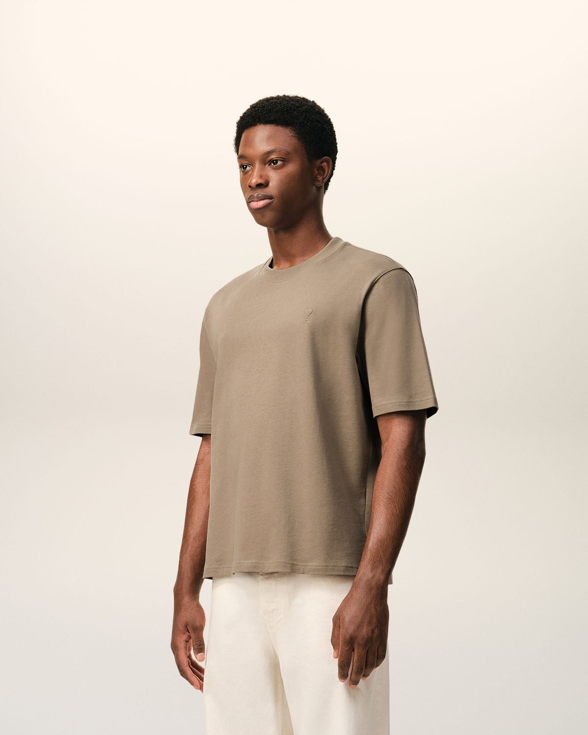 Beige Cotton Embossed Ami De Coeur T-shirt