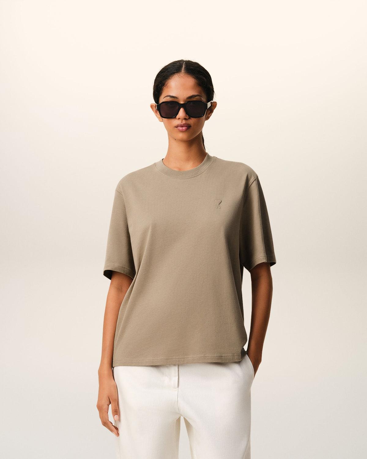 Beige Cotton Embossed Ami De Coeur T-shirt