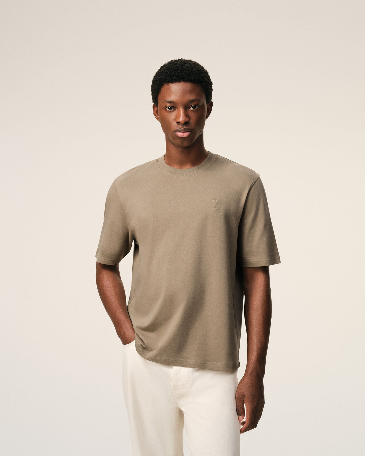 Beige Cotton Embossed Ami De Coeur T-shirt