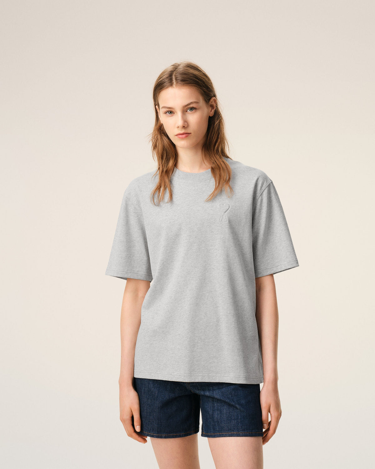 Grey Cotton Ami De Coeur Embossed T-shirt