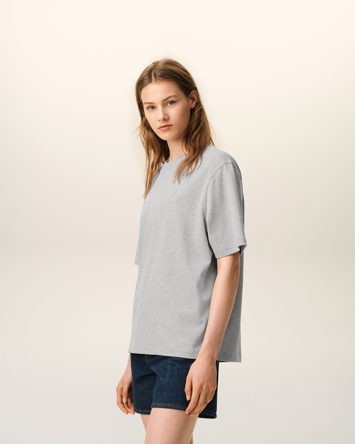 Grey Cotton Ami De Coeur Embossed T-shirt