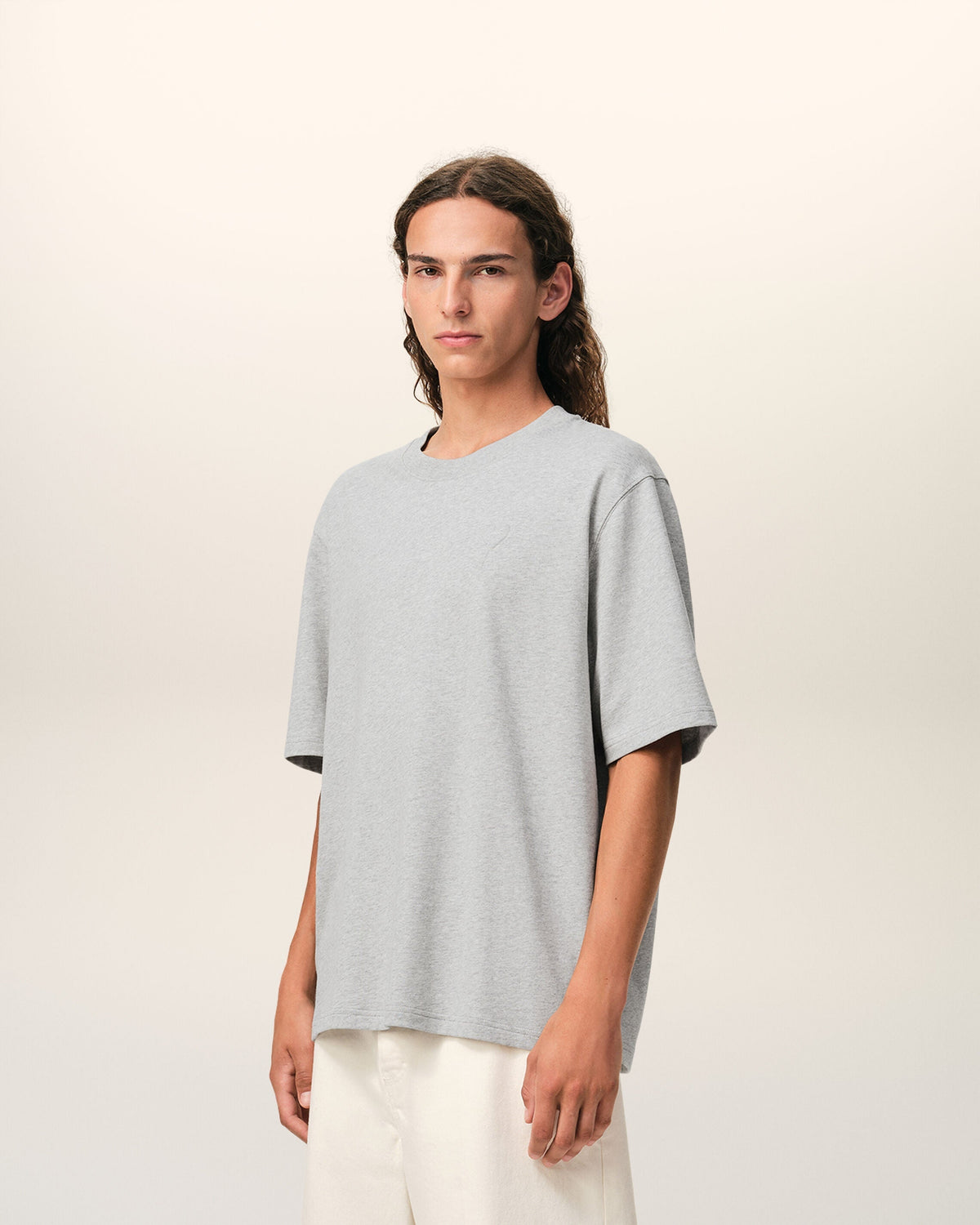 Grey Cotton Ami De Coeur Embossed T-shirt