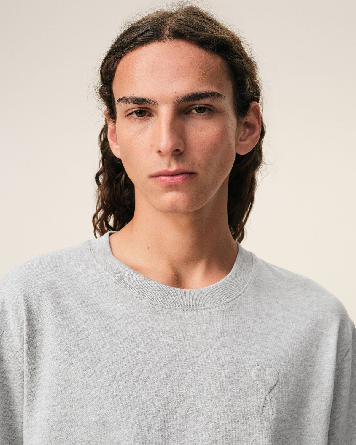 Grey Cotton Ami De Coeur Embossed T-shirt