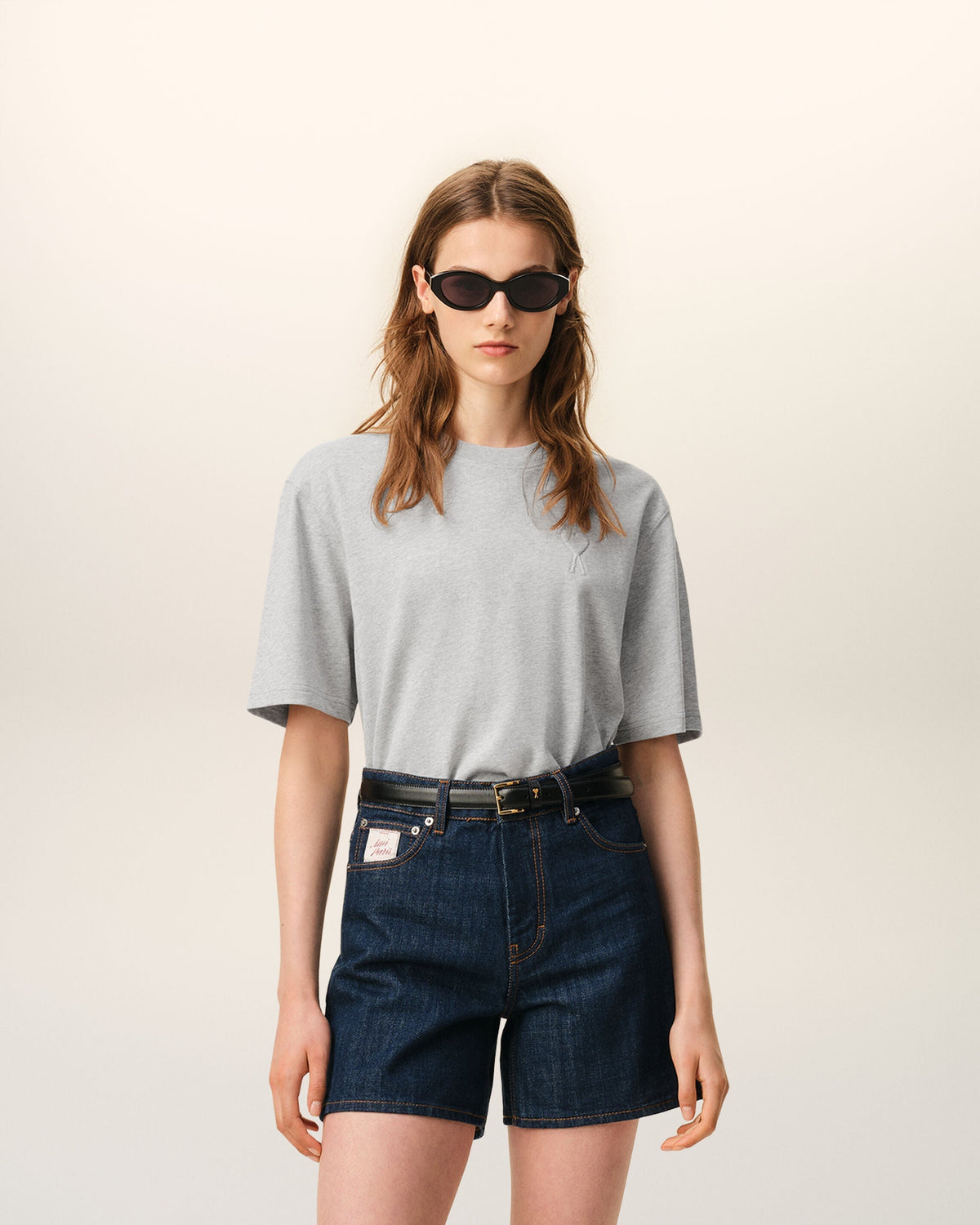 Grey Cotton Ami De Coeur Embossed T-shirt