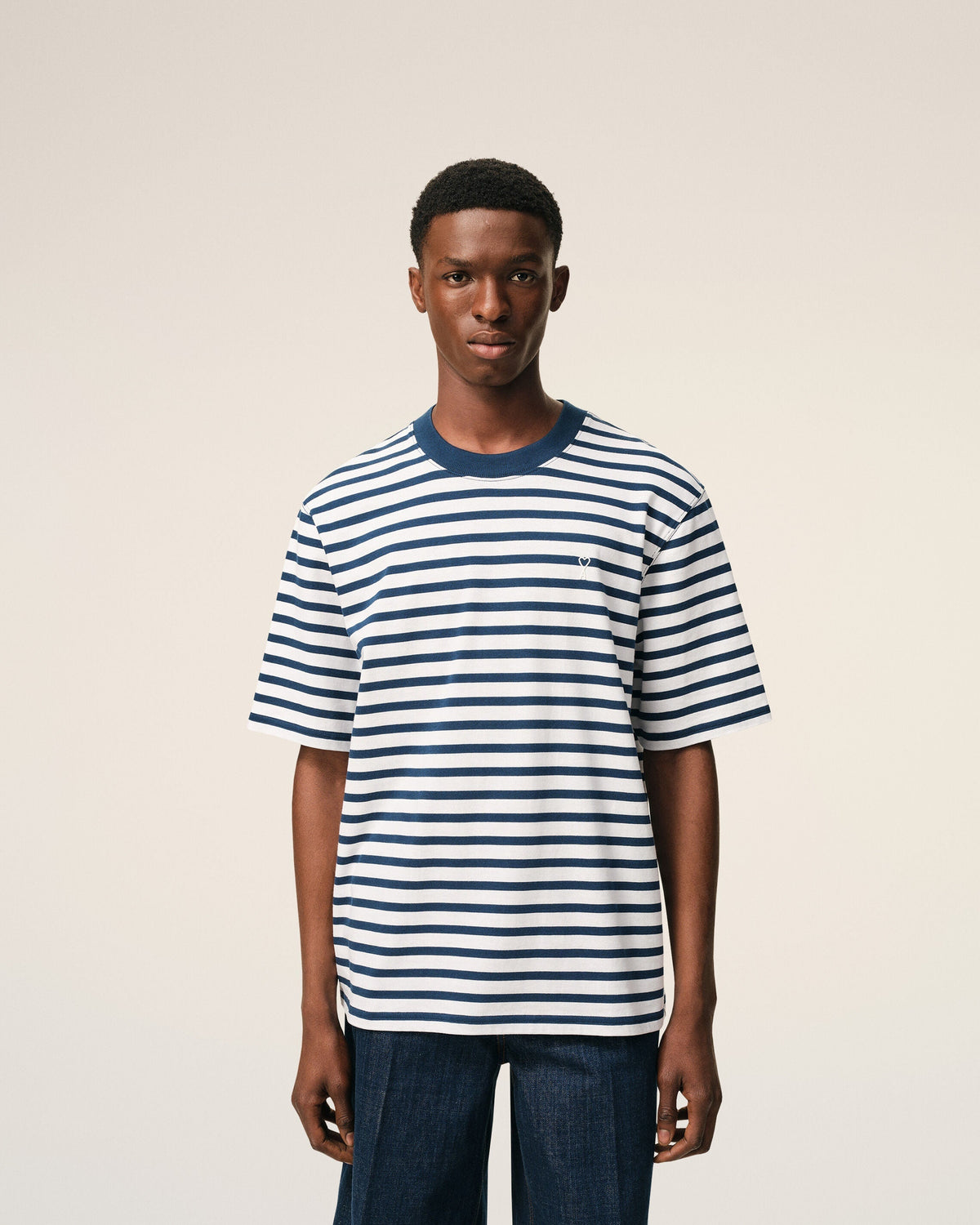 Blue Cotton Boxy Fit Mariniere Ami De Coeur T-shirt