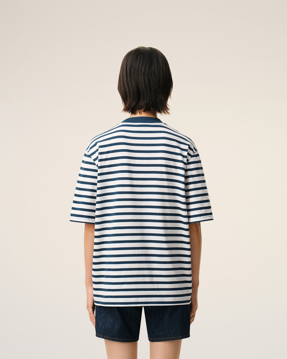 Blue Cotton Boxy Fit Mariniere Ami De Coeur T-shirt