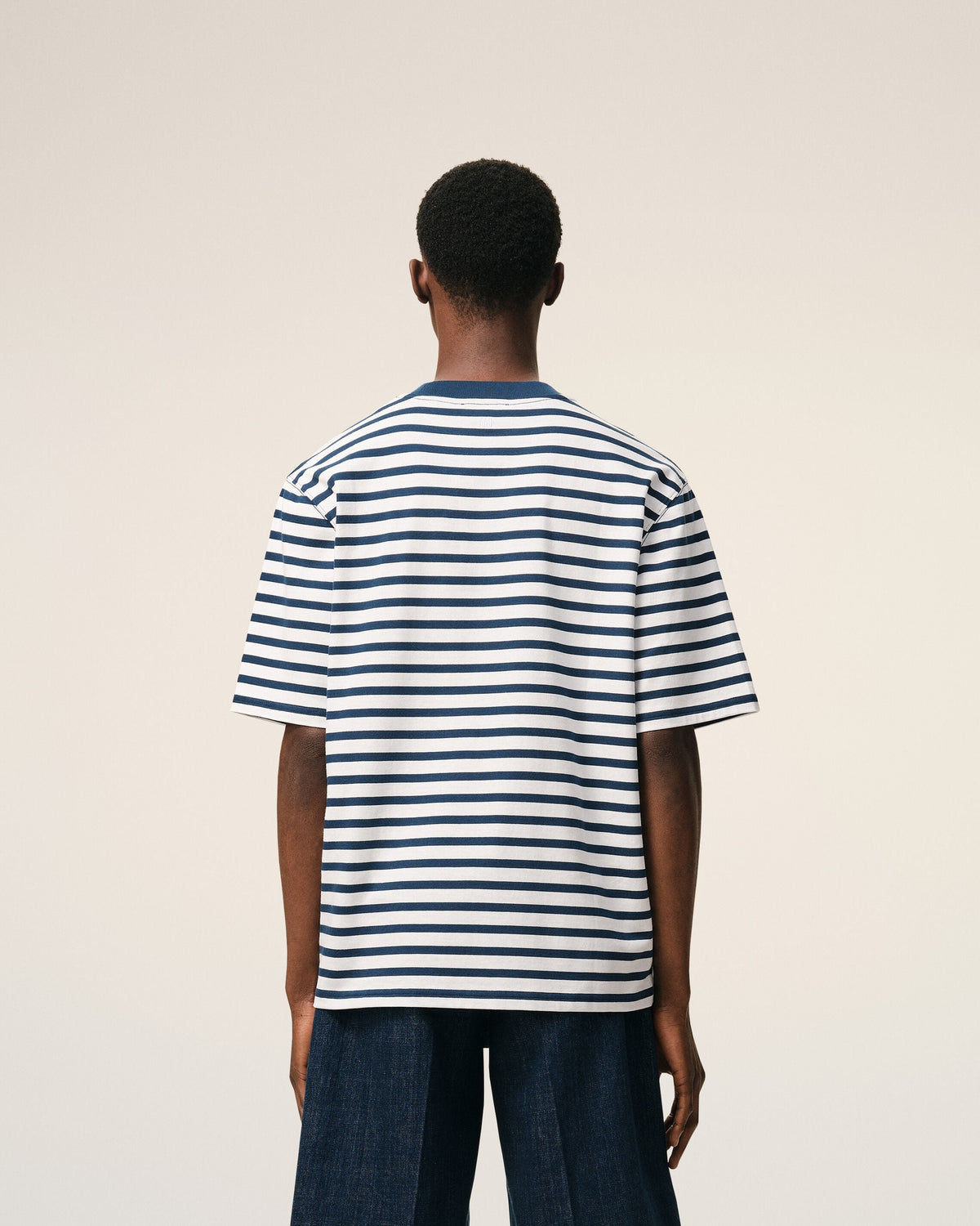 Blue Cotton Boxy Fit Mariniere Ami De Coeur T-shirt