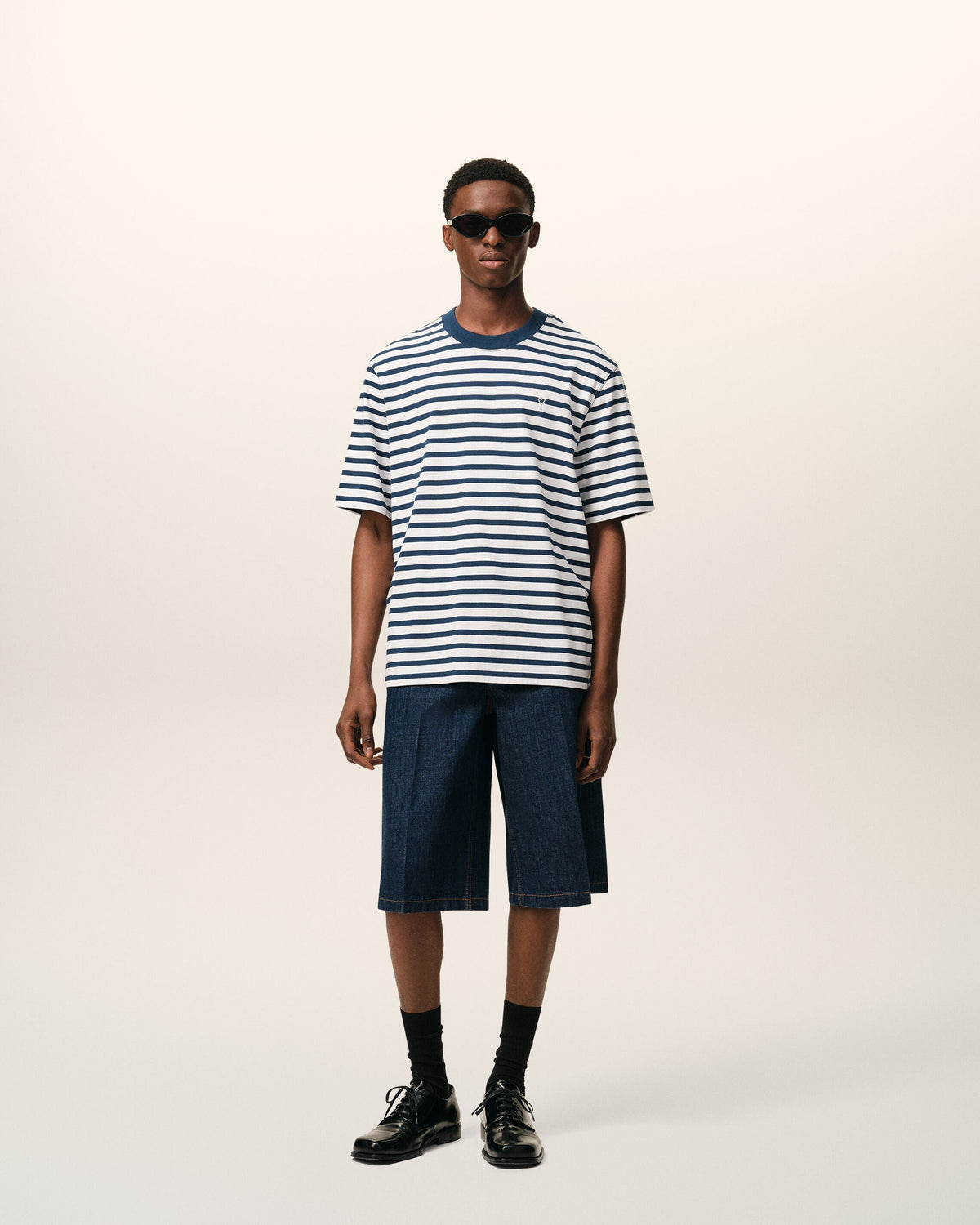 Blue Cotton Boxy Fit Mariniere Ami De Coeur T-shirt