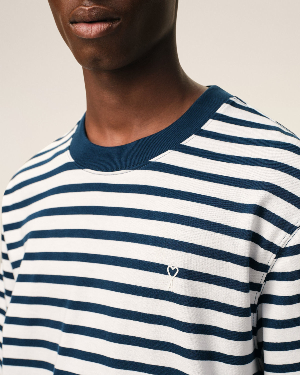 Blue Cotton Boxy Fit Mariniere Ami De Coeur T-shirt