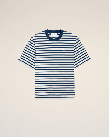 Blue Cotton Boxy Fit Mariniere Ami De Coeur T-shirt