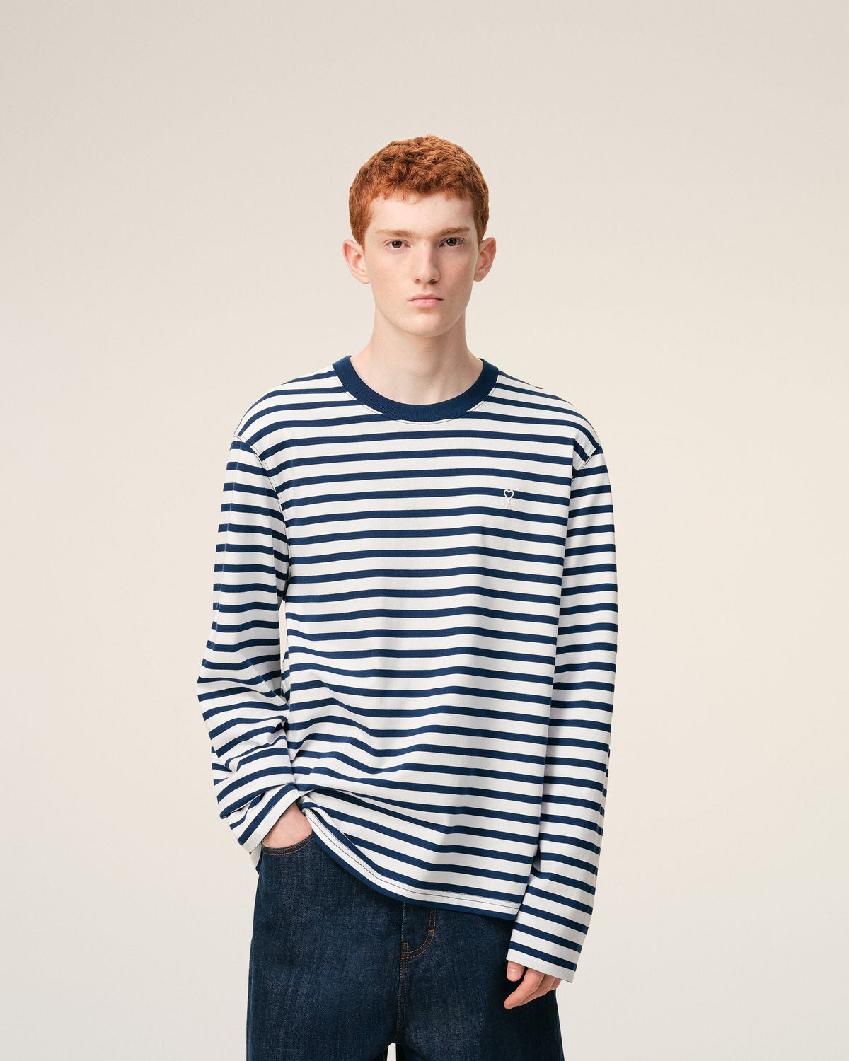 Blue Cotton Long Sleeves Mariniere Ami De Coeur T-shirt