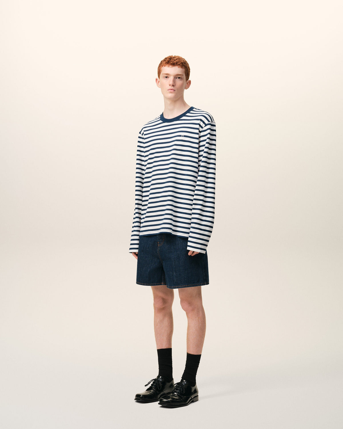 Blue Cotton Long Sleeves Mariniere Ami De Coeur T-shirt