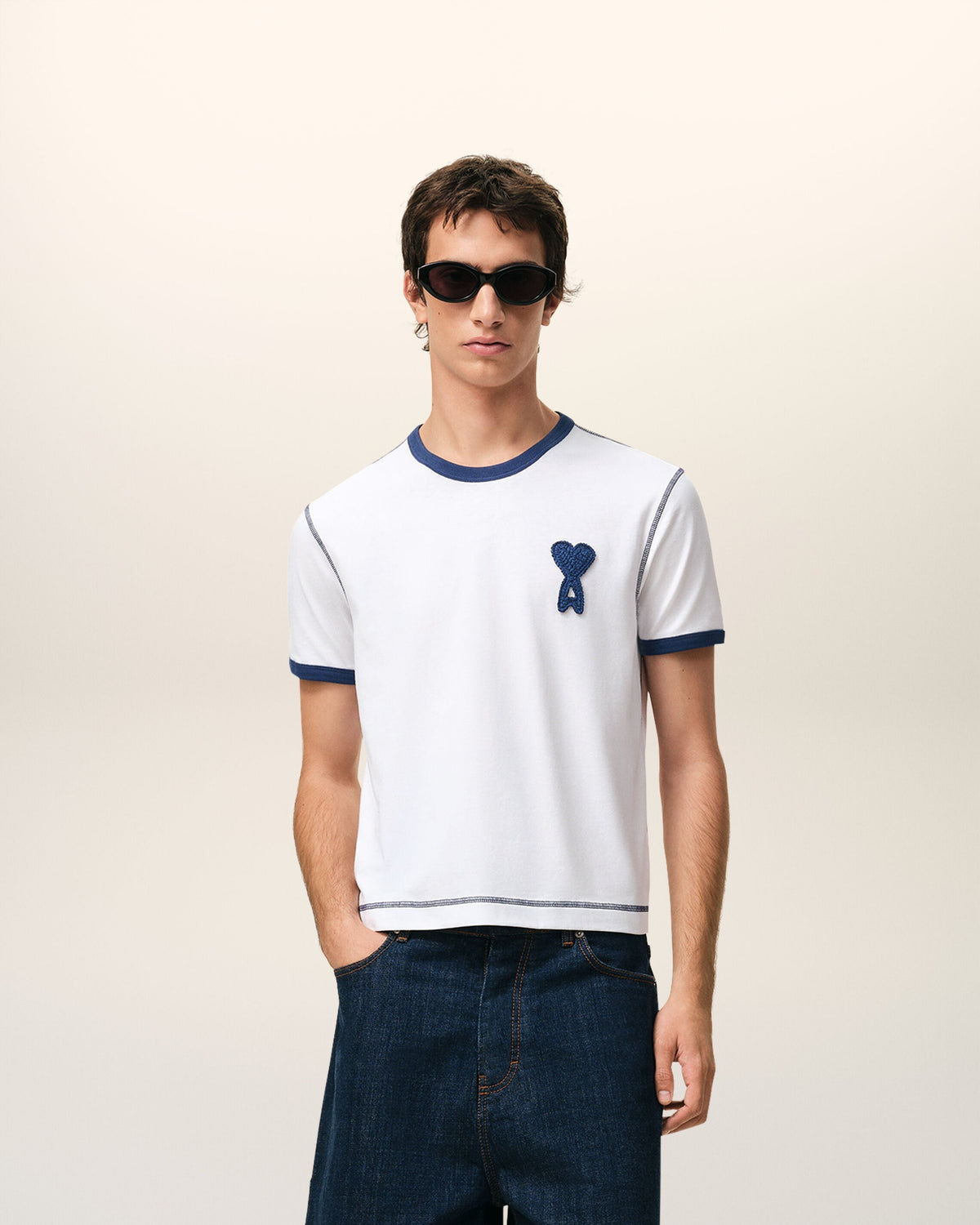 White Cotton Ami De Coeur Knitted Patch T-shirt