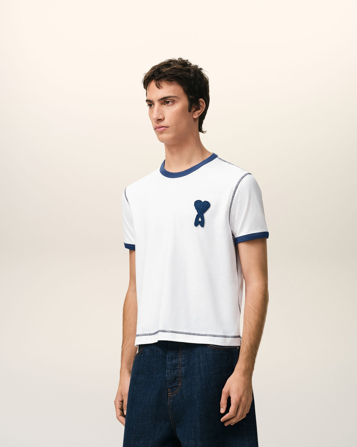 White Cotton Ami De Coeur Knitted Patch T-shirt