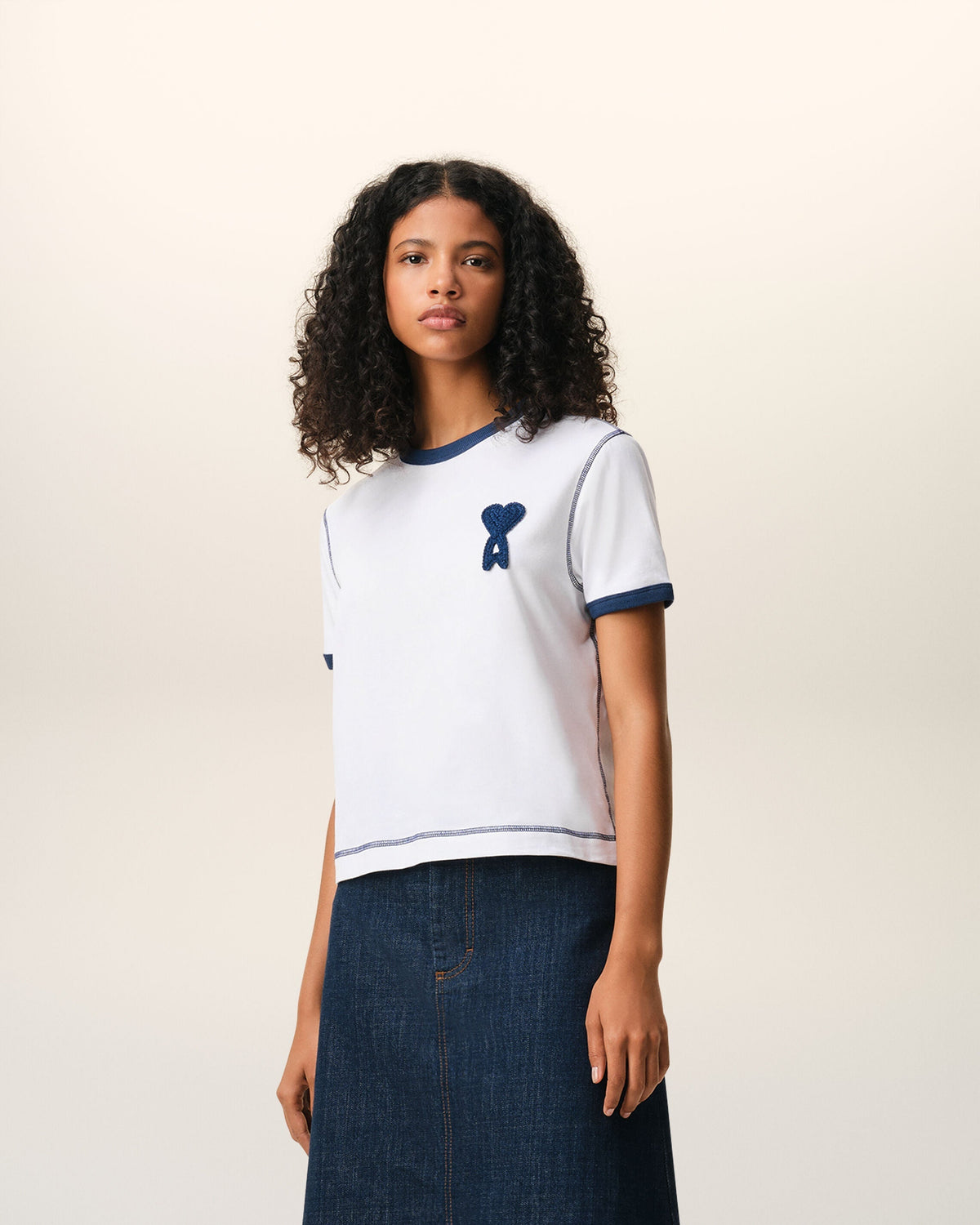 White Cotton Ami De Coeur Knitted Patch T-shirt