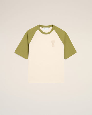 White And Green Cotton Ami De Coeur Knitted Patch T-shirt