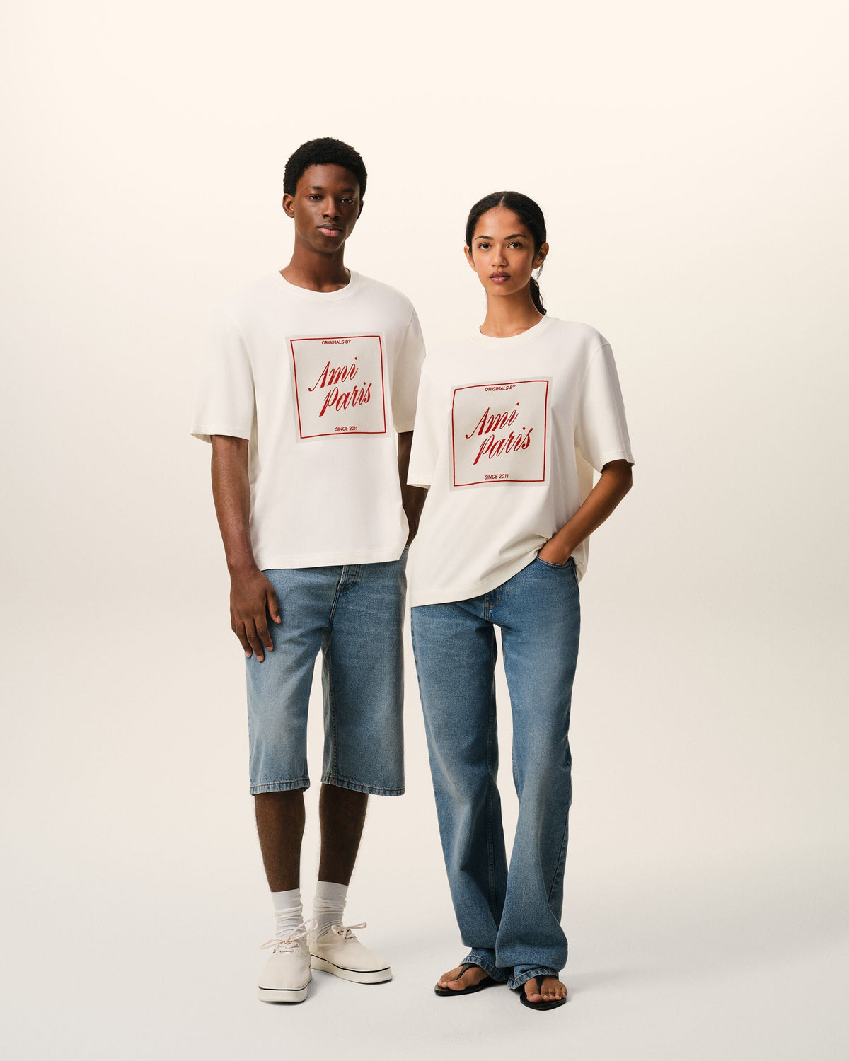 White Cotton Ami Paris Heritage Print T-shirt
