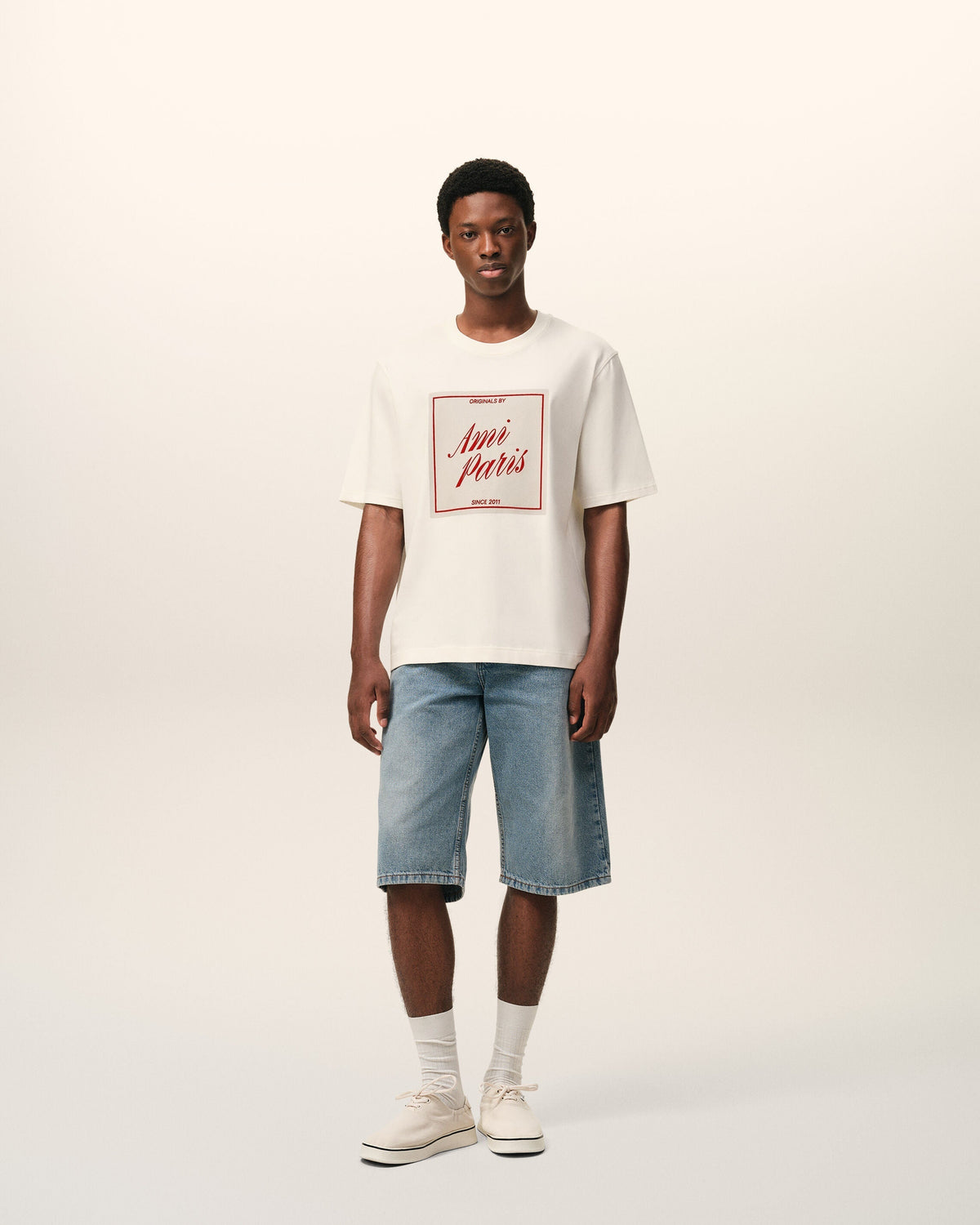 White Cotton Ami Paris Heritage Print T-shirt