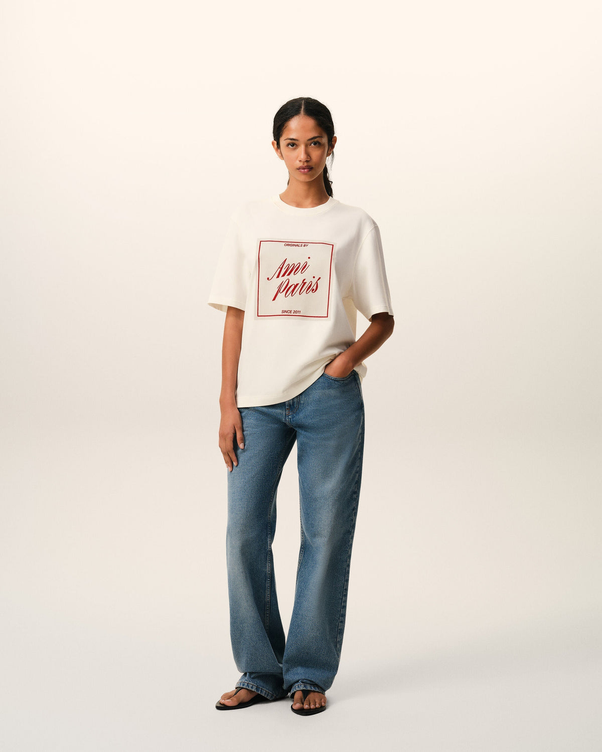 White Cotton Ami Paris Heritage Print T-shirt