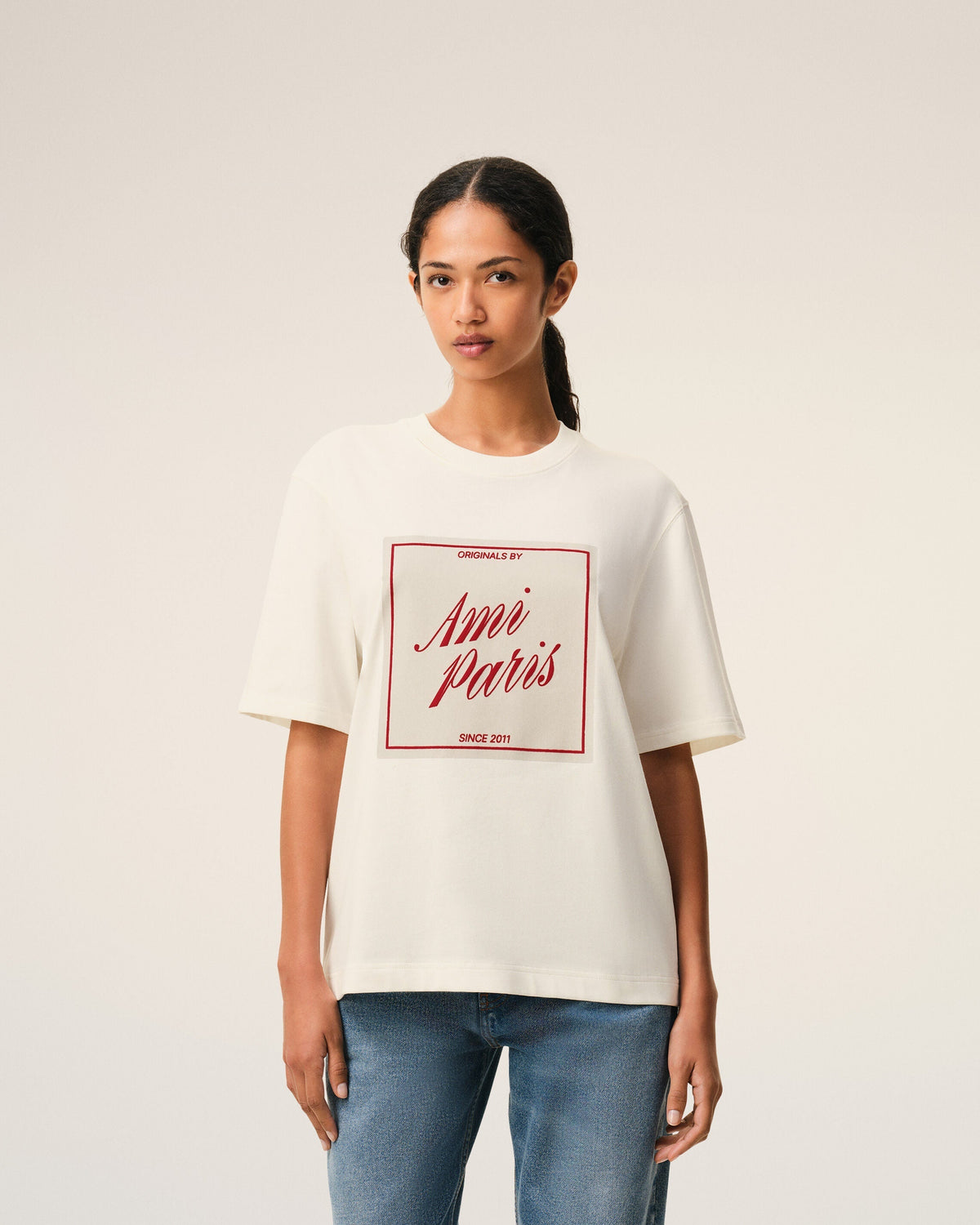 White Cotton Ami Paris Heritage Print T-shirt