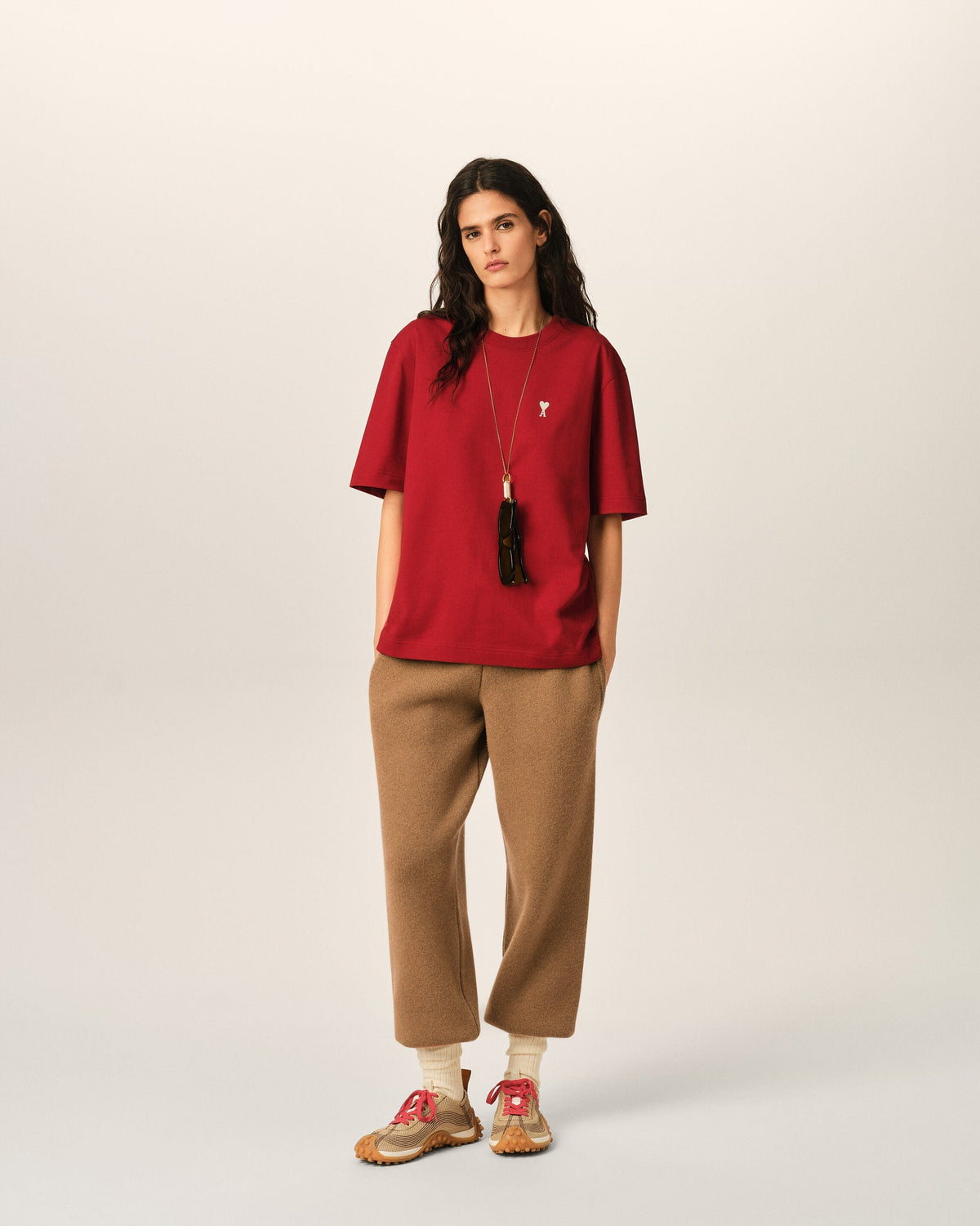 Red printed cotton "Place des Victoires" t-shirt